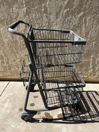 Medium size shopping cart with  wire baskets powder coated black shop cart  used