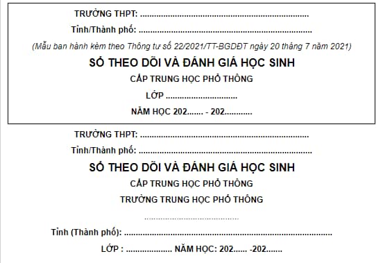 Tải mẫu sổ theo dõi và đánh giá học sinh trung học phổ thông theo quy định  pháp luật mới nhất hiện nay